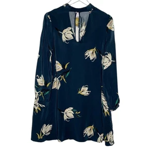 Amanda Uprichard L Womens Isla Floral Swing Silk Mini Dress Blue - Picture 1 of 9