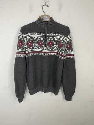 Suéter Suéter IZOD Para Hombres L Grande Fair Isle 1/4 Cremallera Mezcla de Algodón Gris Vacaciones Foto 1 de 4