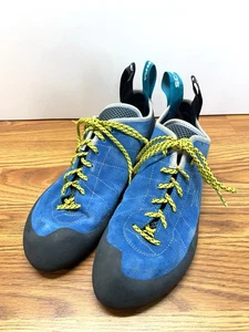 Scarpa Helix Mens 10.5 Womens 11.5 Italy Made Blue Suede Rock Climbing Shoes - Picture 1 of 10
