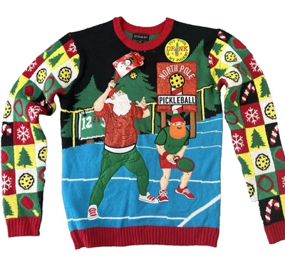 NUEVO Blizzard Bay PICKLEBALL Papá Noel Soporte para Bebidas Feo Navidad Suéter Talla S Foto 1 de 4
