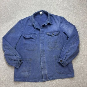 VINTAGE French Jacket Adult Small Blue Herringbone Workwear Sanfor Chore Mens - Picture 1 of 12