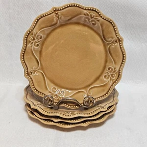 The Pioneer Woman PAIGE AMBER CRACKLE Glaze Beaded Edge 8.25" Salad Plates Set 4 - Picture 1 of 6