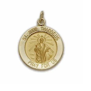 14K GOLD RUNDE HL. JUDE THADDÄUS MEDAILLE PATRON HOFFNUNGSLOSER ANLIEGEN HALSKETTE - Bild 1 von 2