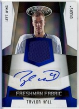 2010-11 Certified Mirror Blue #189 Taylor Hall RC JERSEY AUTO /50 - NOT MINT
