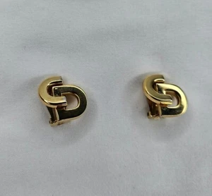 CHRISTIAN DIOR Vintage Firmado CD Logotipo Monograma Clip Goldtone Pendientes Raros - Imagen 1 de 8