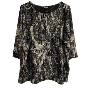 Maggie Barnes Top Size 3X Womens Black Stretchy Textured Mesh Simi-sheer Tunic - Picture 1 of 8