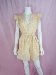 NWT SHOSHANNA Womens Yellow Striped Romper Size Large Flutter Sleeve Belted - Picture 1 of 7