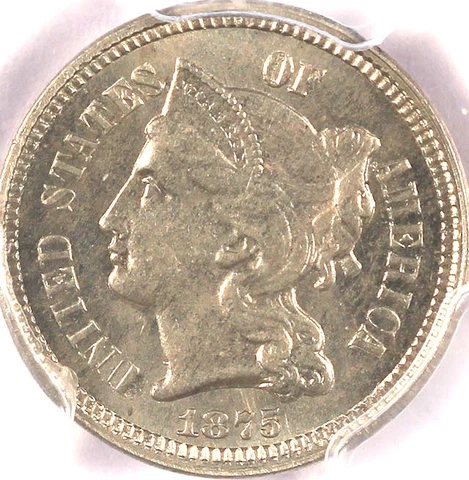 1875 3CN PR64 PCGS-RARE-ONLY 133 IN HIGHER GRADE FROM MINTAGE OF 700-Three Cents Cover