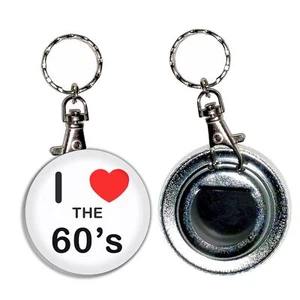 Heart The 60's I Love Heart Bottle Opener Round Key Ring (55mm) - Picture 1 of 2