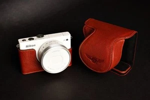 Genuine real Leather Full Camera Case bag Cover for Nikon J4 Brown Color - Picture 1 of 9