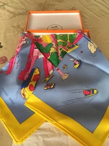 Foulard Hermès intitulé «THE BATTERY PARK NEW YORK » neuf, boîte prix 1150€ RARE - Picture 1 of 12