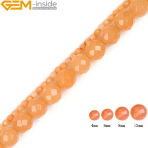 Orange Jade Faceted Round Gemstone Beads For Jewelry Making 15” Strand 6mm 8mm - Picture 1 of 27