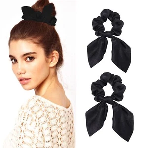 2PCS Satin Bow Scrunchies and Hair Ties Set | Silk Scrunchies Elastics and Po... - Picture 1 of 6