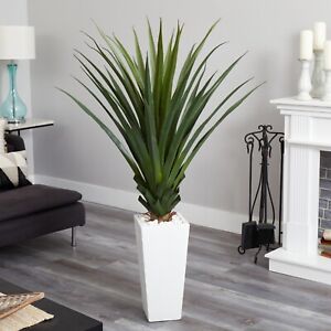 5' Artificial Spiky Agave Plant in White Tower Planter Home Decor. Retail $306