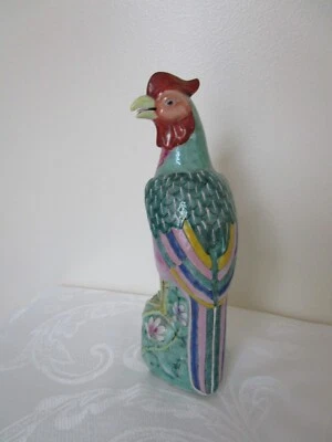 Antigua estatuilla de pájaro china vintage pintada a mano multicolor cerámica 10"" XLNT Foto 1 de 4