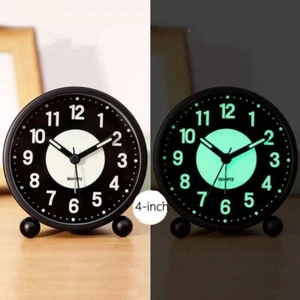 Battery Operated Luminous Quartz Alarm Clock Bedside Clocks No Tick Night Light - Picture 1 of 12