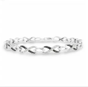 Schwarz-weißer Diamant Infinity Armband in Sterlingsilber, 0,50 cttw. K51 - Bild 1 von 3