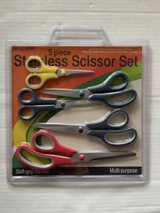 5 Piece Scissors Set Assorted Colors School Office Use Sold Wholesale per Pack - Picture 1 of 2