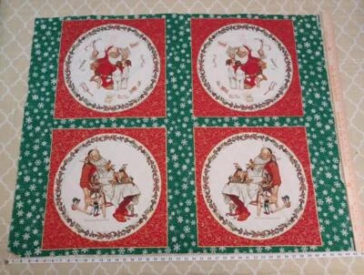 Norman Rockwell Santa Elves Pillow Placemats Fabric Panel Hallmark VTG 36"x44" - Image 1 of 4