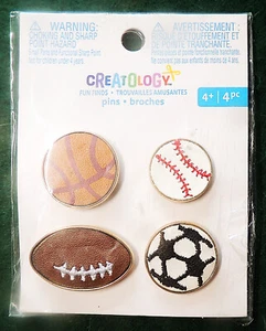 4pc Creatology Sport Ball Pins Basketball Baseball Football Soccer Lapel Tie New - Picture 1 of 1