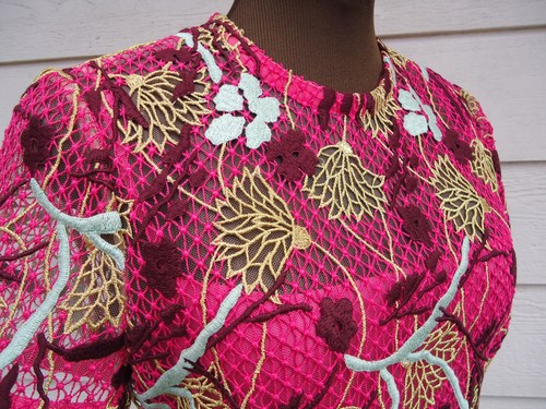 NUOVO Abito Valentino $4980 6 Loto Guipure Pizzo Fuschia Oro Multi Floreale