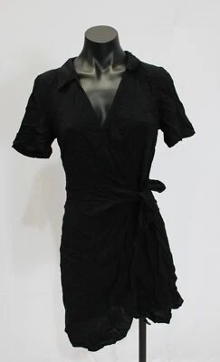 Mini vestido feminino Asos manga curta sólida gola redonda EJ3 preto EUA tamanho 4 novo com etiquetas - Imagem 1 de 4