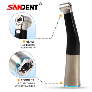 Black Dental LED 1:1 Fiber Optic Contra Angle Low Speed Handpiece Push button - Picture 1 of 24