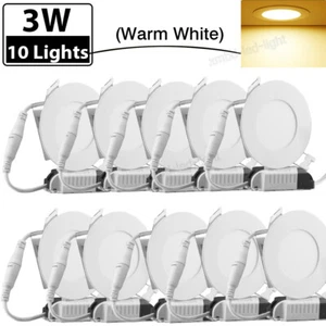 10 Pack 3W Ultra-Thin LED Recessed Ceiling Panel down light Fixture Round 3000k - Picture 1 of 11