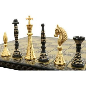 Solid Brass Metal Tribal Artwork Warli Luxury Chess Pieces & Board Set- 12" - Picture 1 of 6