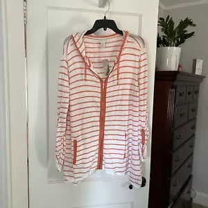 Chicos Zenergy Reese Striped Hood Sweater Jacket In Picotee Orange NWT - Picture 1 of 9