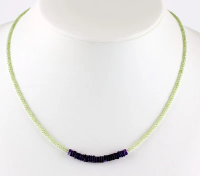 Peridot kette mit Amethyst edelsteinkette facettiert Collier Halskette Lila Grün - Bild 1 von 2