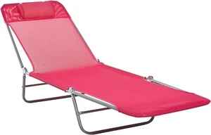 Folding Chaise Lounge Pool Sun Tanning Chair Patio Reclining Lounge W/Headrest - Picture 1 of 5