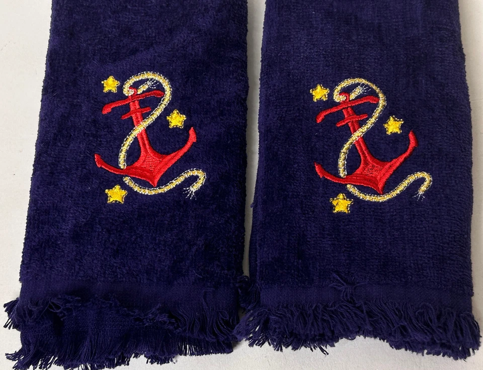 Par de toallas de mano náuticas vintage Saturday Knight Ltd. ancla azul marino Foto 1 de 4