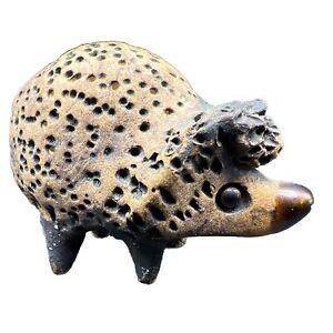 Art Pottery Ceramic Primitive Hedgehog Miniature Sculpture Figurine Signed