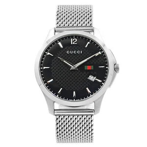 Gucci G-Timeless 40mm Steel Mesh Bracelet Black Dial Quartz Mens Watch YA126308 - Picture 1 of 5