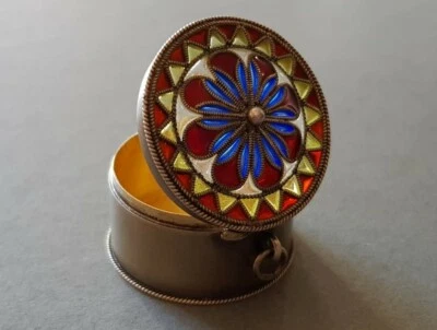 稀有古董 20 世纪 Marius Hammer 挪威镀金银色珐琅鼻烟药盒 — 第 1/4 张图片