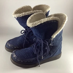 Lands End Pre-Owwned Girls Size 1M Blue Suede Winter Snow Boots-Good Condition - Picture 1 of 11