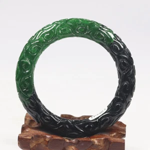 Brazalete Brazalete 56mm Natural Negro Verde Jadeíta Jade Chino Tallado a Mano 13802 - Imagen 1 de 6