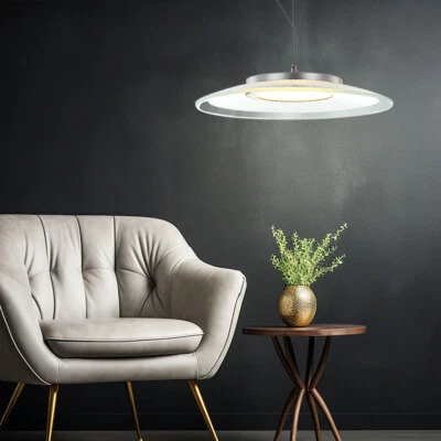 Lampada Pendente Luce Tavolo da Pranzo Anello Argento Vetro 1 Fiamma LED H - Immagine 1 di 4