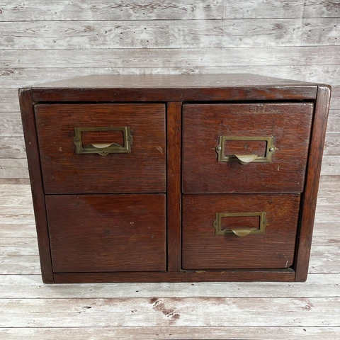 Vintage 4 Drawer Globe Wood Library Card Catalog With Metal Drawers 16'W x 17"D Cover