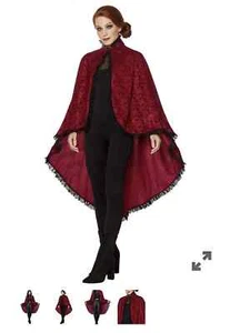 Women's Adult Victorian Vampiress Cape includes Vamp Choker & Red Stone Earings - Picture 1 of 6