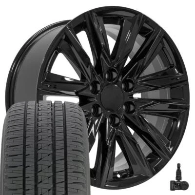 20x9 Gloss Black 4869 Wheels & Bridgestone Tires Fit Escalade Tahoe Silverado - Image 1 of 4