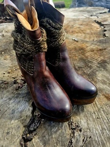 Bed Stu Bruges Wooden Wedge Slouch Knit Leather Cowboy Boot - Picture 1 of 5