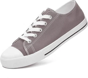 JOSINY Women's Canvas Shoes Low Top Fashion Sneaker Lace up Gray Purple Size 8 - Picture 1 of 3