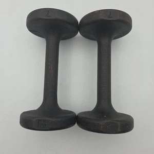 Two 7Lb HOFFMAN Industries Round Head Cast Iron Dumbbell Made In USA - Rare! - Picture 1 of 5