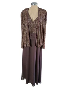 Vintage Patra Woman Dress+Jacket 16W Brown+Gold Metallic Maxi Wedding Cocktail - Picture 1 of 13
