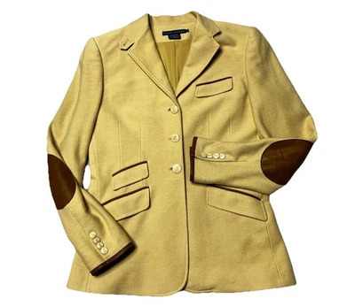 Chaqueta Blazer Ralph Lauren Mujer 8 Tostado Ecuestre Montar Codo Parche Logo Algodón Foto 1 de 4