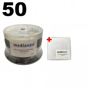 50 Grade A Blu-ray 4X BD-R 25GB Disc Shiny Silver & 100 Paper Sleeves - Picture 1 of 4