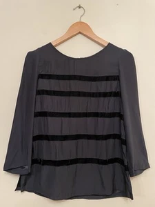 Blusa Sandro Seda Terciopelo Rayas Top Talla 2 UK 10 Negra Manga 3/ Cremallera Trasera - Imagen 1 de 10