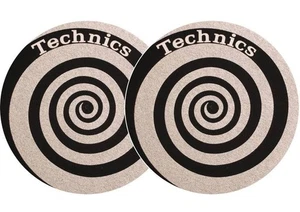 Technics Logo DJ Slipmats, felt (pair, Spiral Silver, White logo print) - Picture 1 of 1